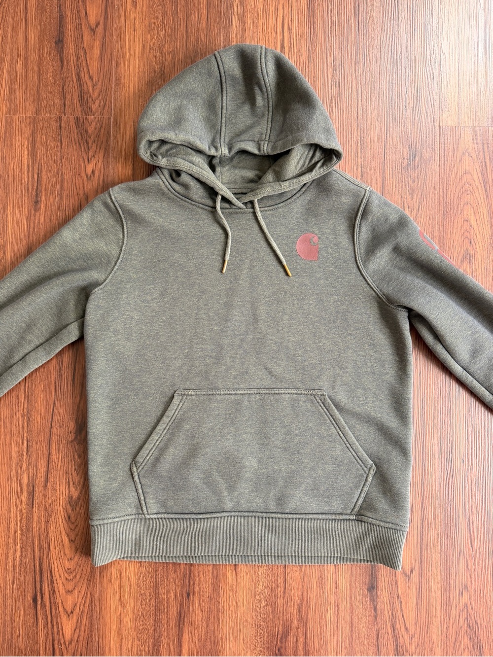 Carhartt Green Hooded Pullover with Brown Logo